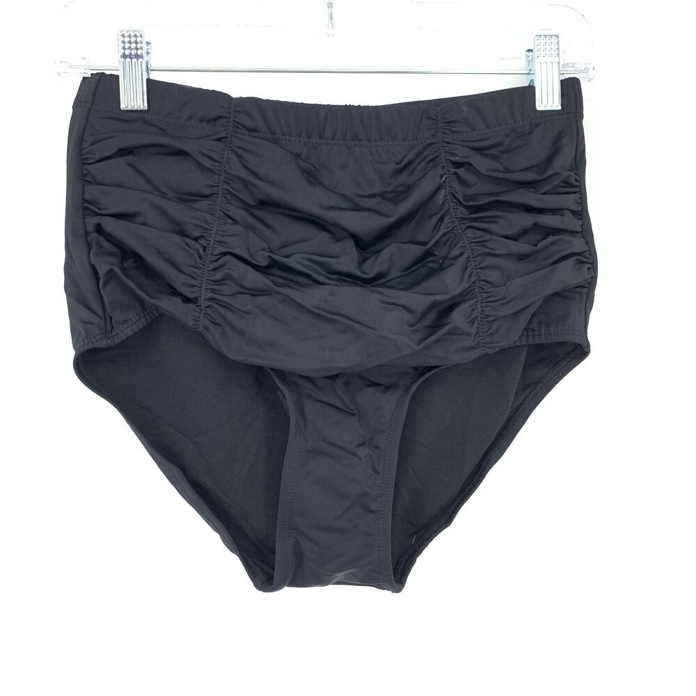 Swimsuits For All Womens Size 10 Shirred High Waisted Bikini Swim Bottom Black
